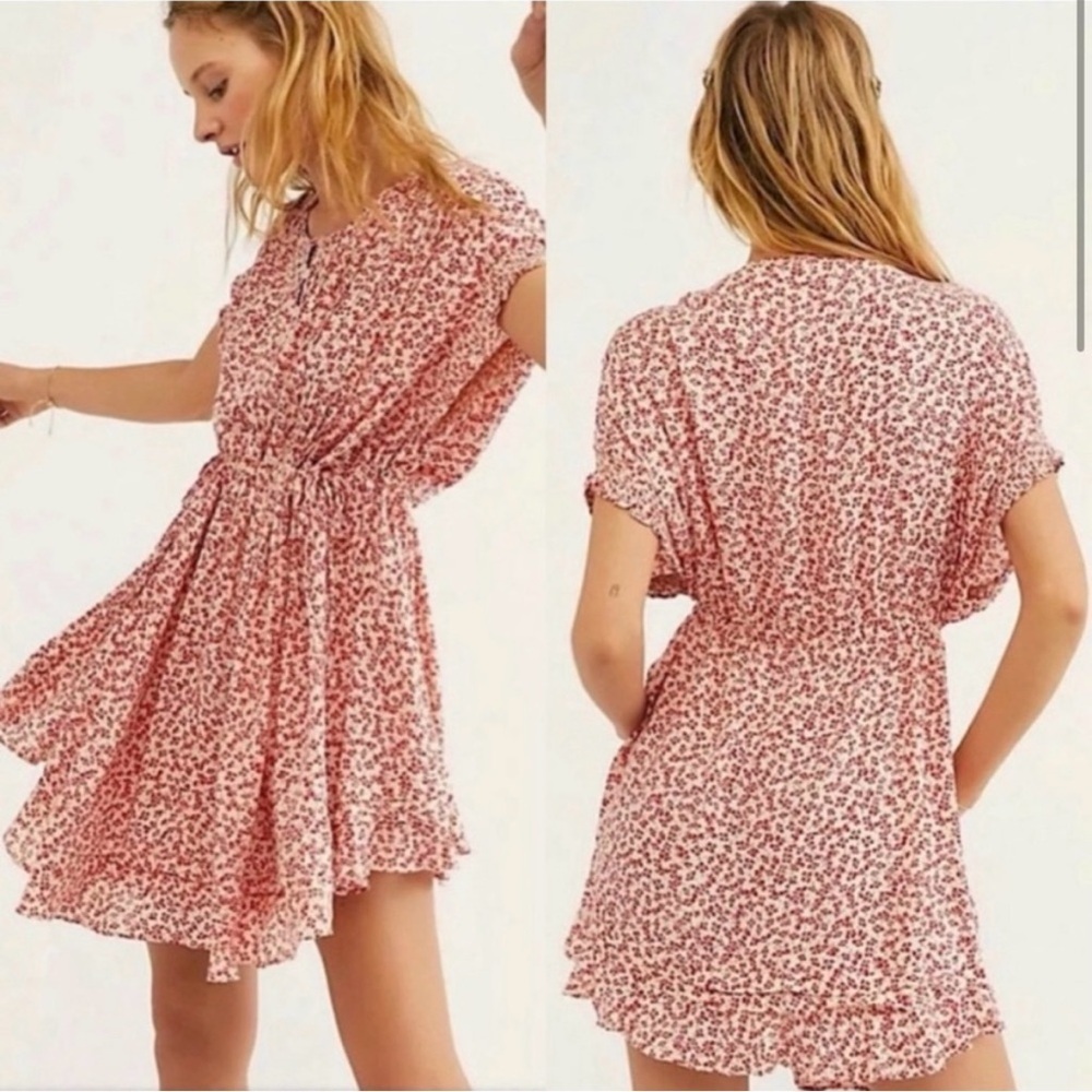 NWT Free People One Fine Day Mini Dress in Tea Combo Size S Red Floral Print - Picture 2 of 14